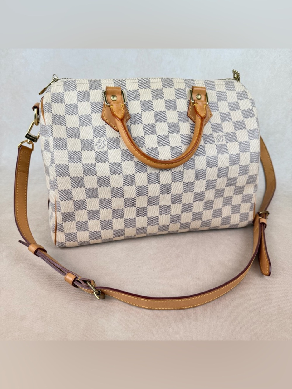 Louis Vuitton Speedy Bandoulière 30 Damier Azur Crossbody Bag w/ Strap & Lock - Picture 2 of 16